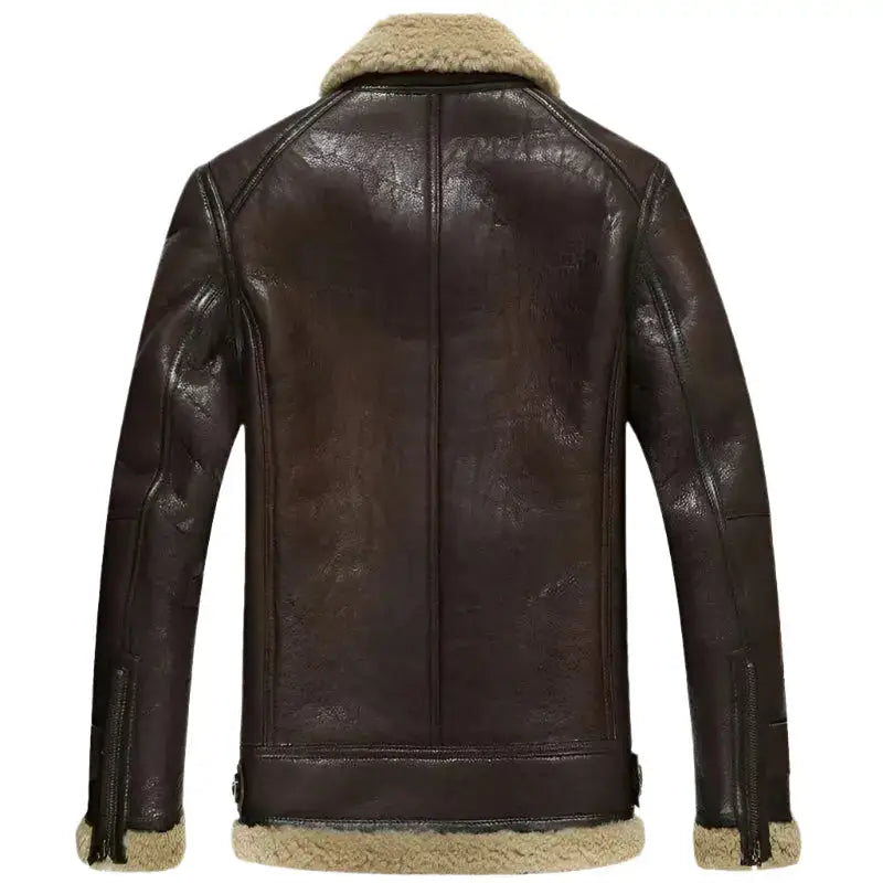 Men’s Short Shearling B-3 Flight Jacket – Lambskin Motorcycle Fur Coat-1
