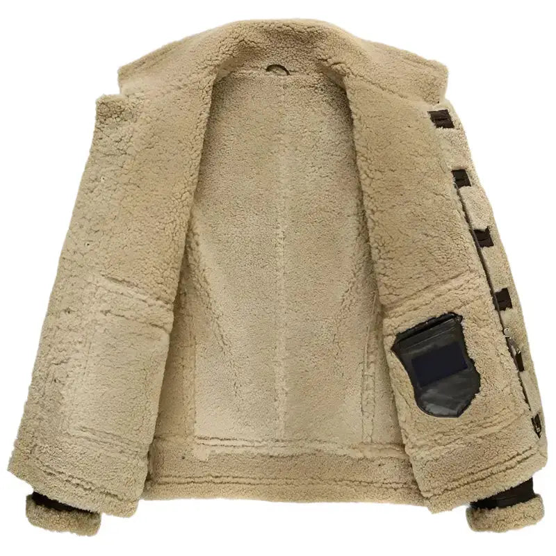 Men’s Short Shearling B-3 Flight Jacket – Lambskin Motorcycle Fur Coat-2
