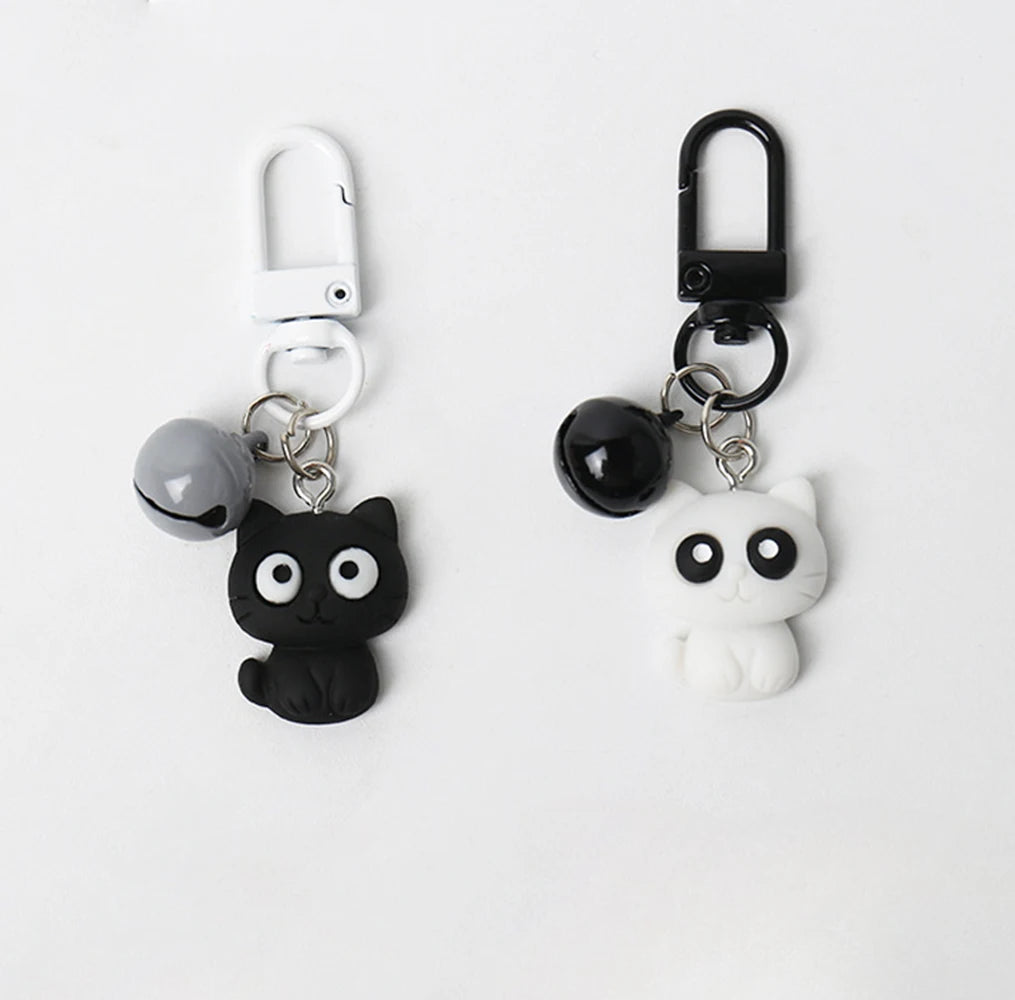 Cute Black White Cat Keychain Pendant Backpack Hangings Ornaments Accessories Gifts