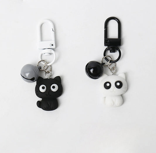 Cute Black White Cat Keychain Pendant Backpack Hangings Ornaments Accessories Gifts