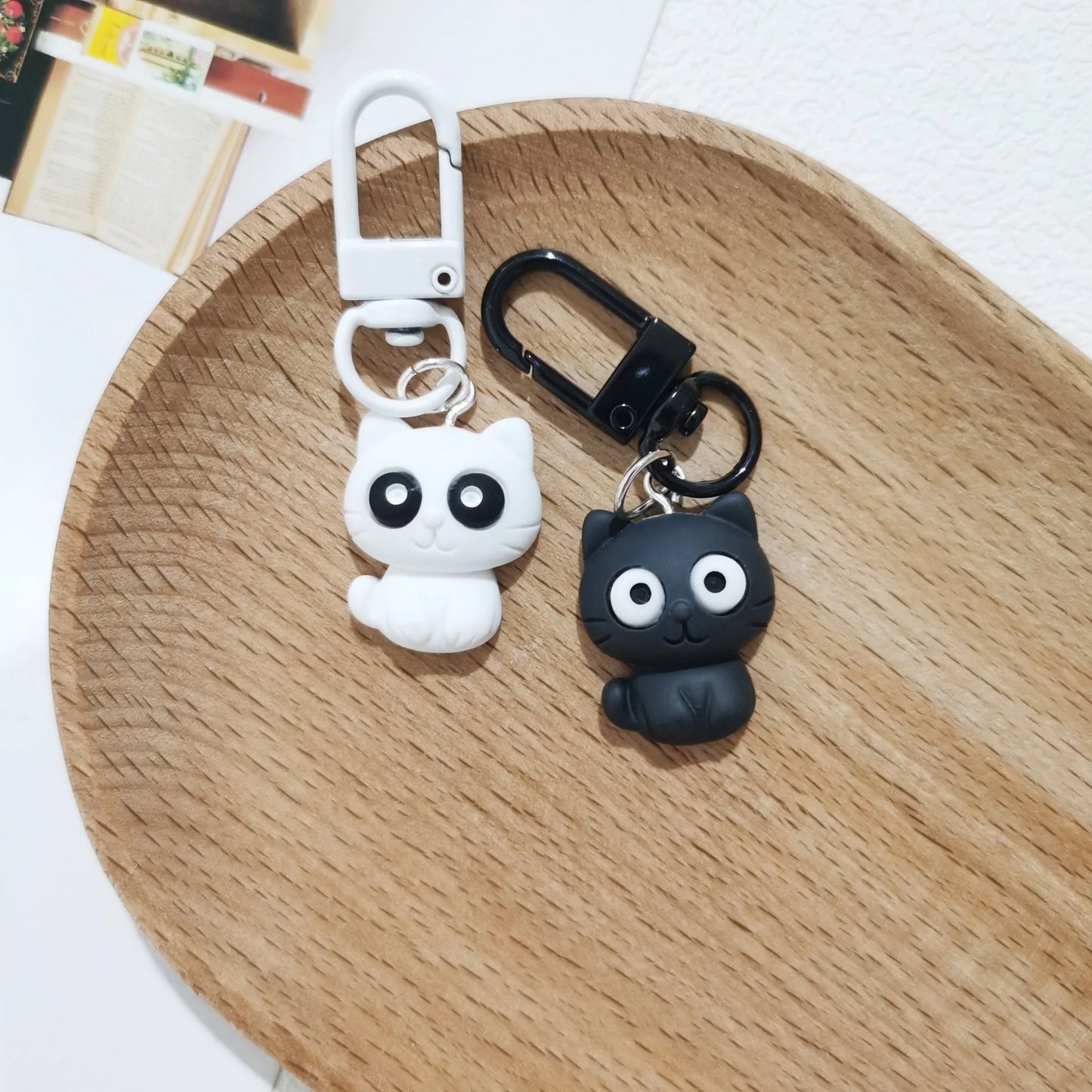 Cute Black White Cat Keychain Pendant Backpack Hangings Ornaments Accessories Gifts