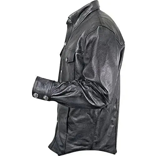 Mens Black Genuine Leather Shirt-1