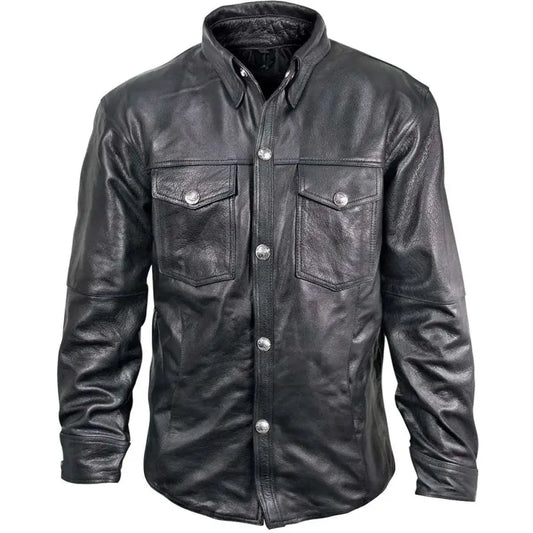 Mens Black Genuine Leather Shirt-0