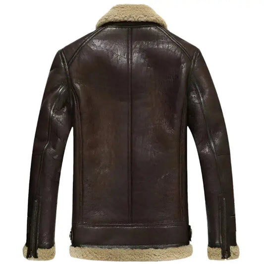 Men’s Short Shearling B-3 Flight Jacket – Lambskin Motorcycle Fur Coat-1