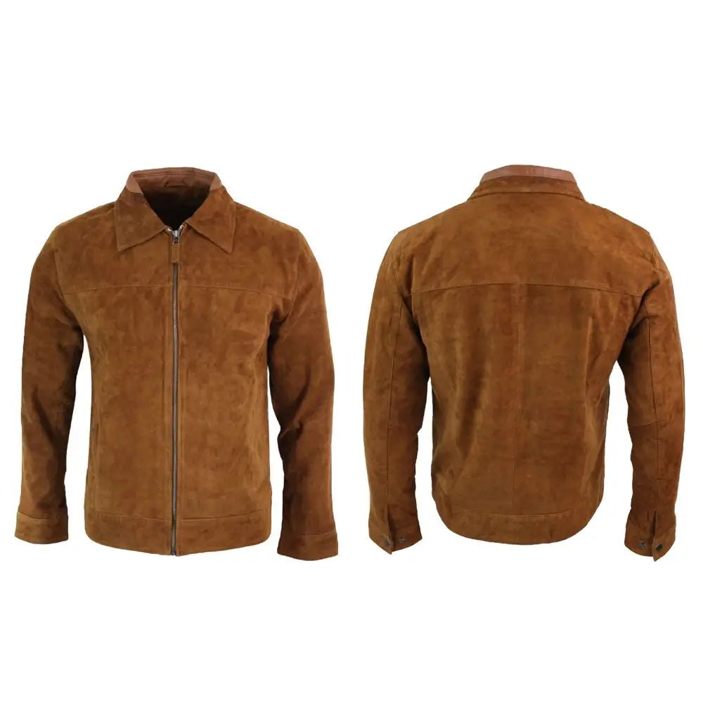Men's Brown Suede Leather Biker Jacket-2