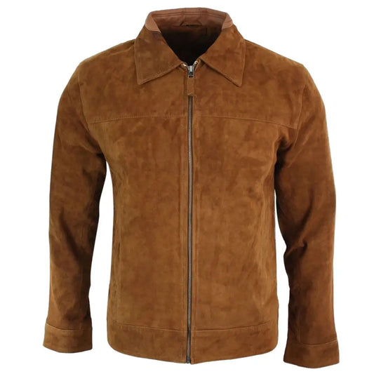Men's Brown Suede Leather Biker Jacket-0